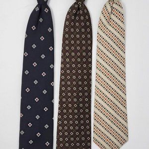 Lot of (3) Par Excellence Foulard Clip On Neck Ties - 17.5" & 18" - Vintage